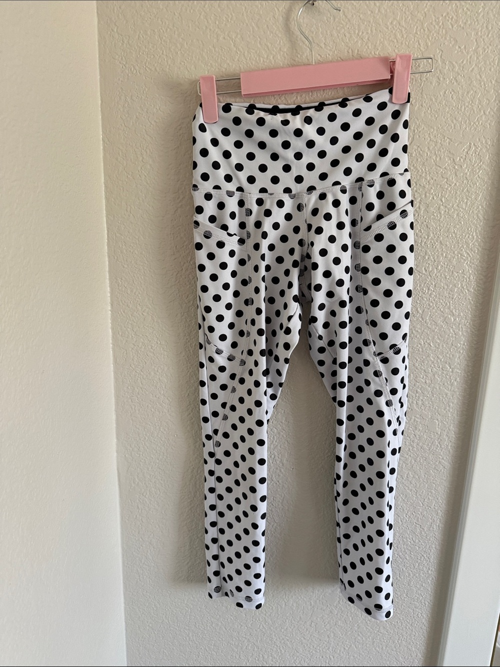 High-Rise Polka Dot Leggings - White with Black Dots
